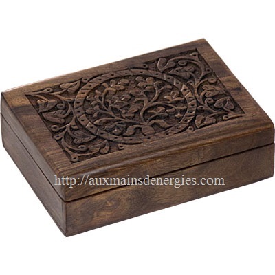 Sublime boîte/coffre à bijoux en bois doublés de velours, sculpter à la main par un artisan - Filigrane Arbre de vie